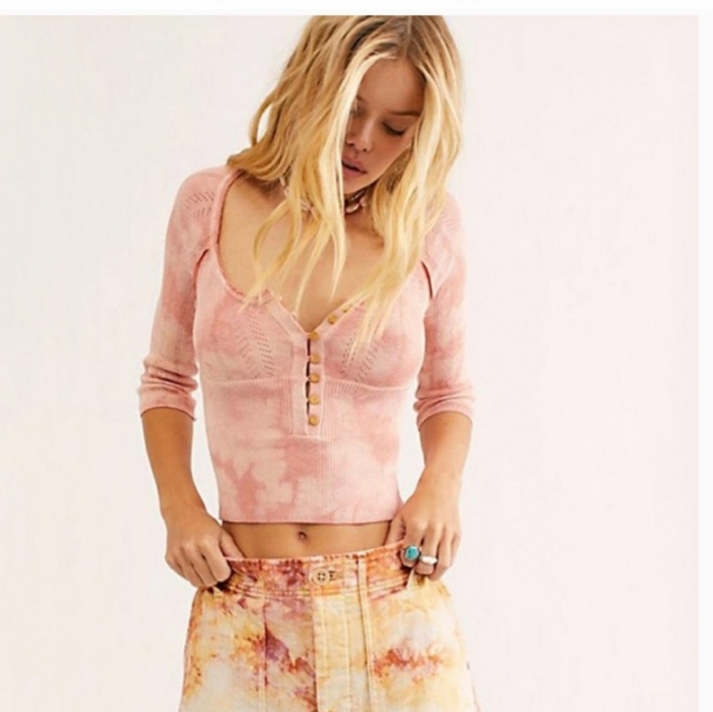 Free People Rory Pointelle Henley NWOT